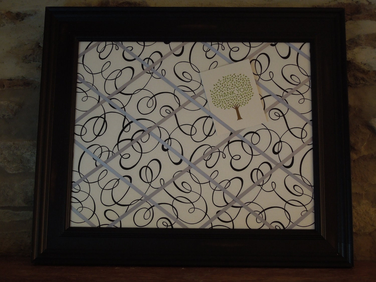 Fabric Covered Memo Board 16x20 black and white swirls