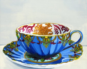 Teacup blue. Limited edition giclée print 14/100, 12.7 x 17.7 cm (5" x 7")