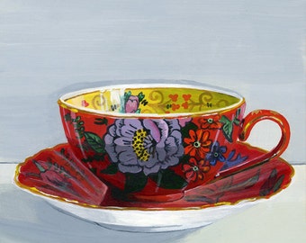 Teacup red. Limited edition giclée print 13/100, 12.7 x 17.7 cm (5" x 7")