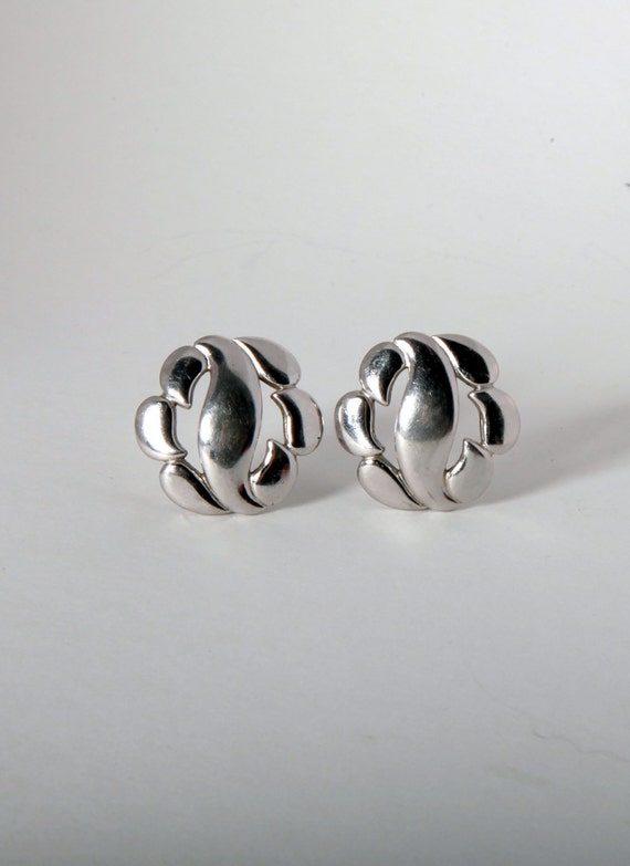 Signed Monet Silver Toned Vintage Style Clip-On Earrings