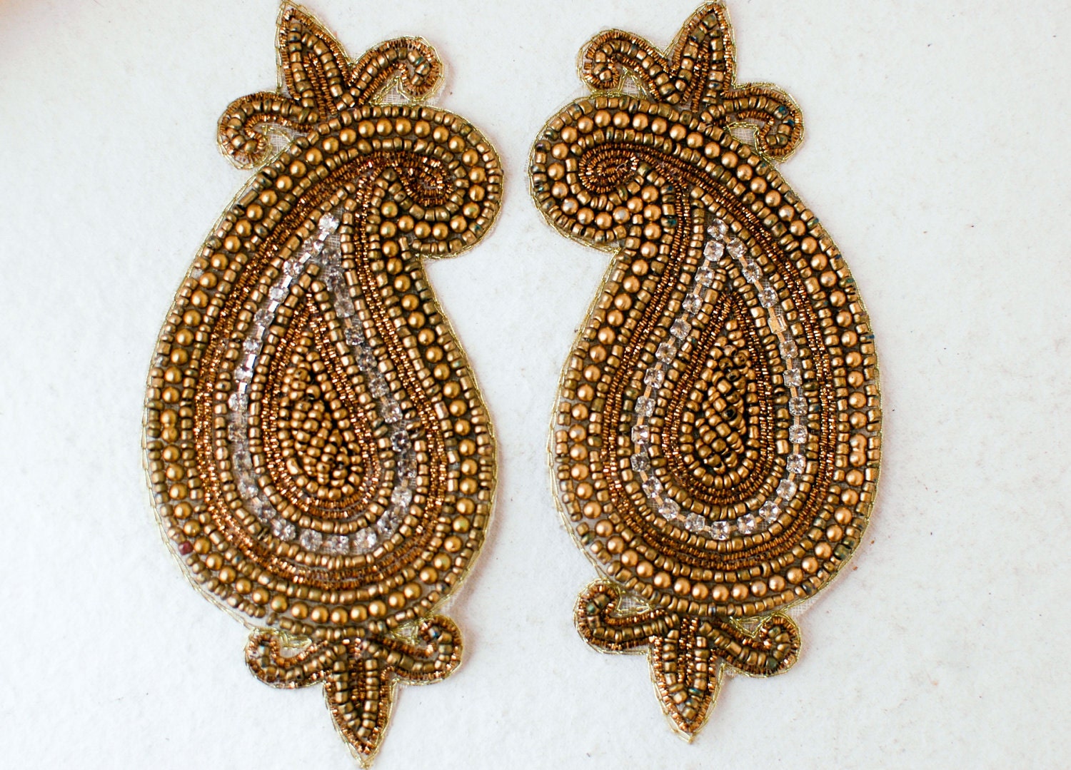 Bollywood Beaded Paisley Applique Rhinestone Patch Embroidery