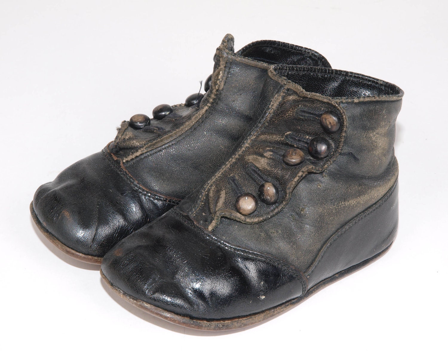 Antique Button Up Baby Toddler Shoes Black Leather 1920s