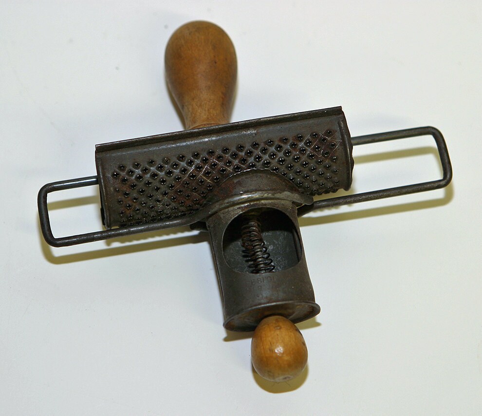 Antique Primitive rare Vermont Pierced TIN NUTMEG GRINDER