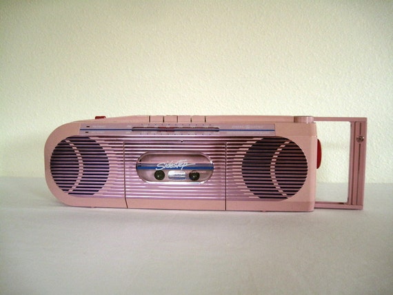 Pink Sidestep cassette player with earphones by VintageHoneyBunny