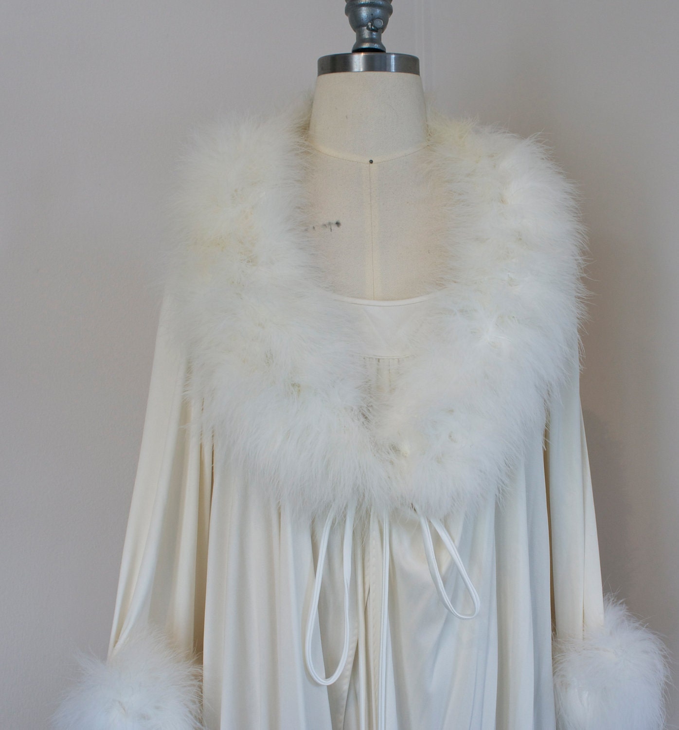 Vintage Marabou Trimmed Robe and Nightgown/ Robe with Feather