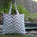 XX-LARGE gray and white chevron stripe zigzag Beach Bag/ Diaper Bag/ Purse/ Tote with Orange Interior