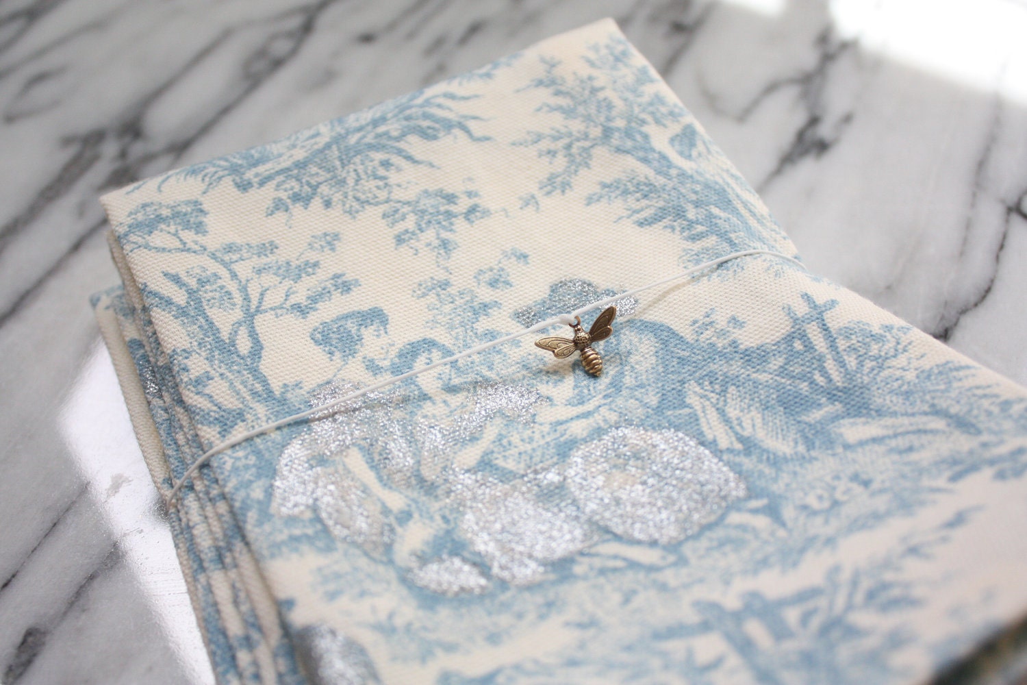 Blue Toile Napkins with Silver Accents Set of 4