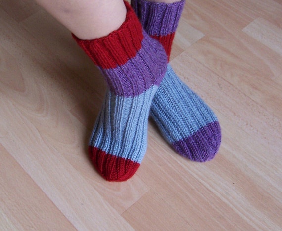 Hand Knitt Socks Women Wool Socks Striped Socks Odd by evefashion