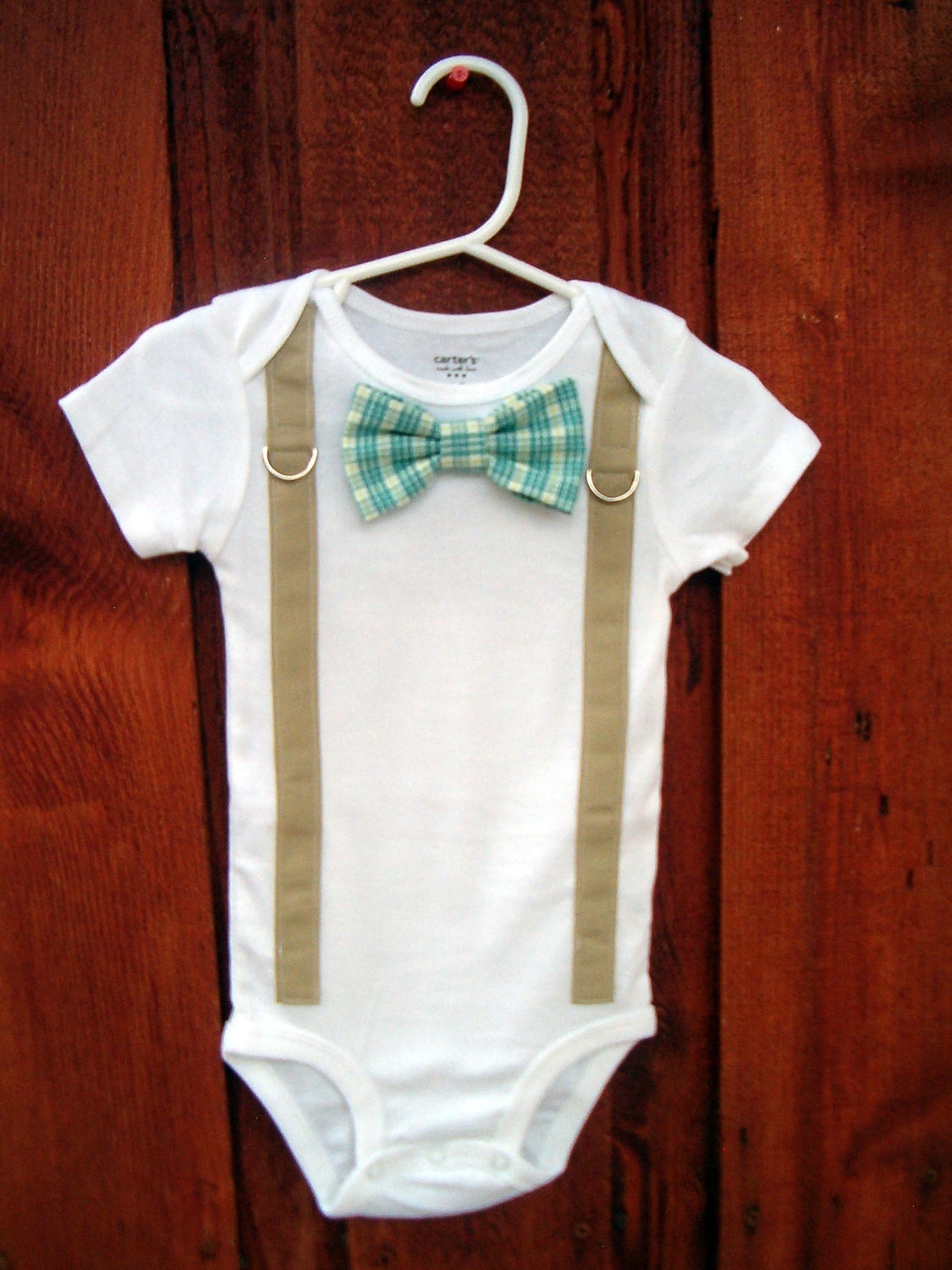 Baby Boy Bowtie & Suspender Onesie or shirt Blue and Green