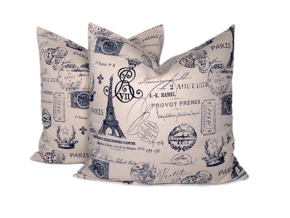 Items similar to 20 x 20 Throw Pillow Covers Blue and Cream Pillow Navy Pillow French Decor ...