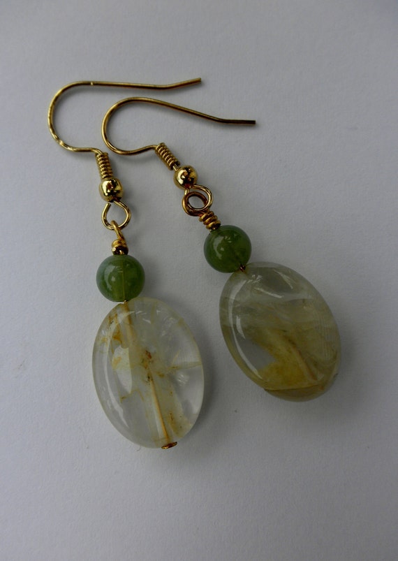 Items similar to Quartz and Jade Earrings on Etsy