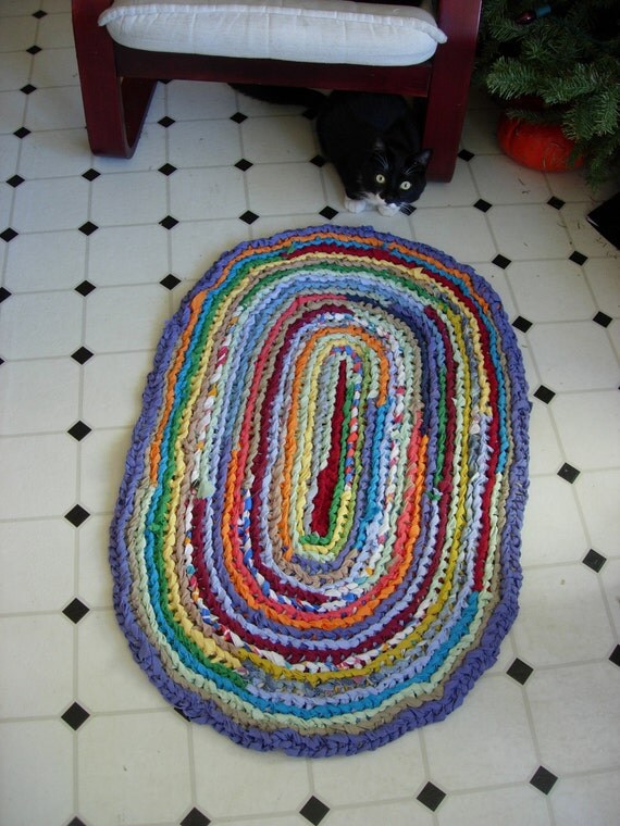 Oval Crochet Rag Rug Upcycled Multicolored
