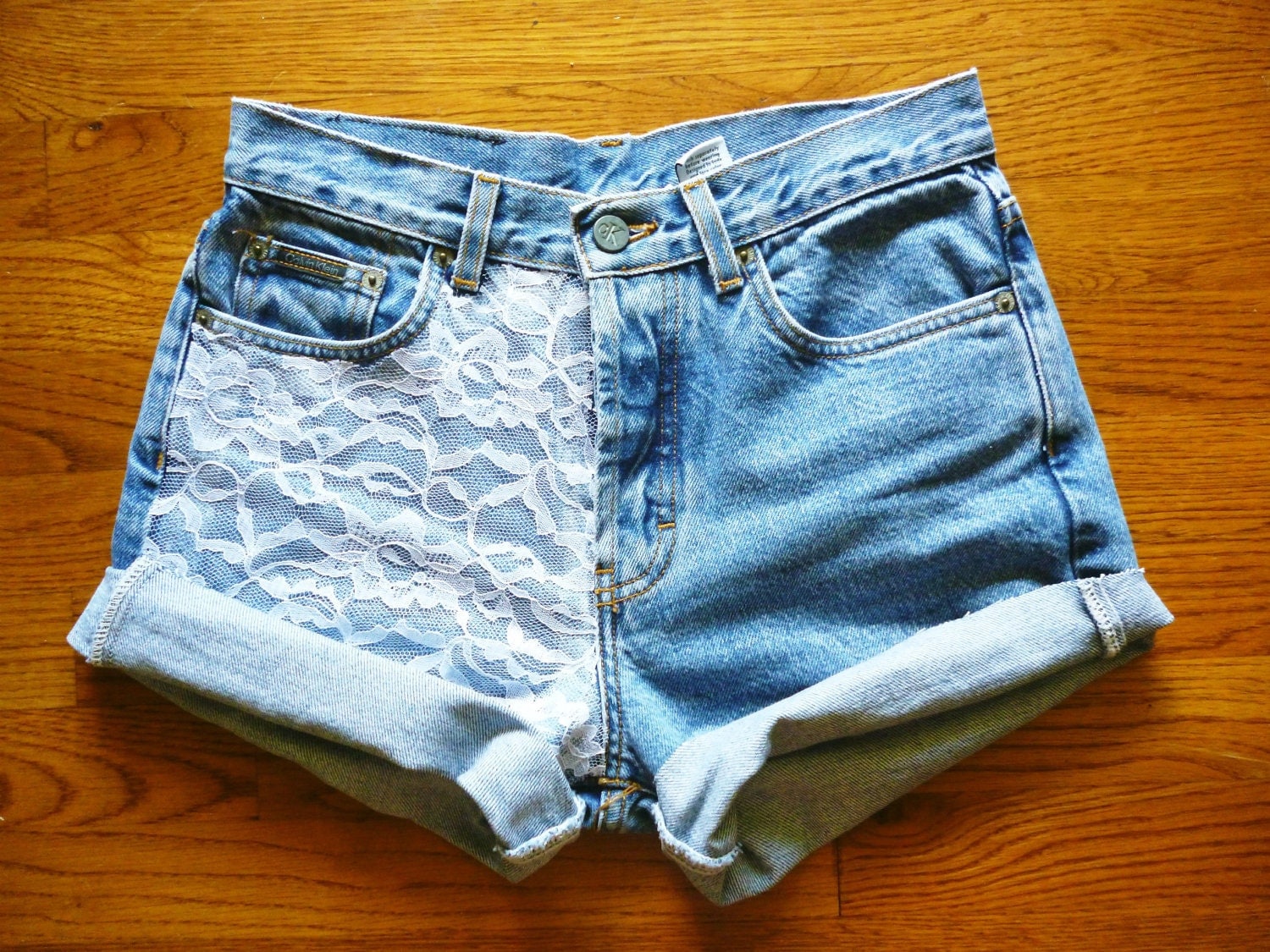 Vintage High Waisted Lace Accented Jean shorts