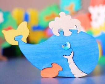 Puzzle Whale wooden toys, wooden animal puzzle, eco-friendly handmade toys for babies, children, kids, boys and girls