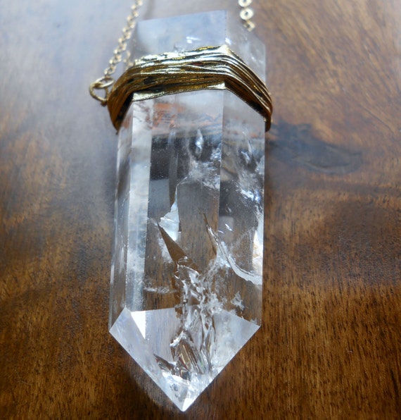 HUGE Gold dipped crystal quartz necklace by jennleedesign on Etsy