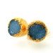 Blue druzy stud earrings, 18k gold dipped