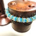 Crochet beaded bracelet- baby blue, white and golden bead bracelet