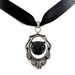 Black Owl Cameo Pendant with Satin Choker Necklace - Silver Plated Setting - Bird Head - Goth Steampunk Gothic Lolita Victorian