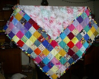 Patchwork Baby Quilt with pink and blue floral back-E-48