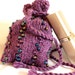 Beaded purple knit drawstring bag pouch coin pouch gift card bag cosmetic bag - small