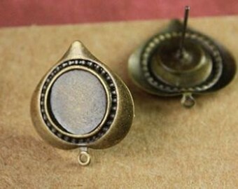 20 pcs raw Brass plating antique bronze heart earring cab finding