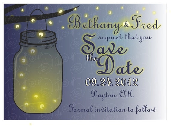 Printable Mason Jar and Fireflies Save the Date Wedding