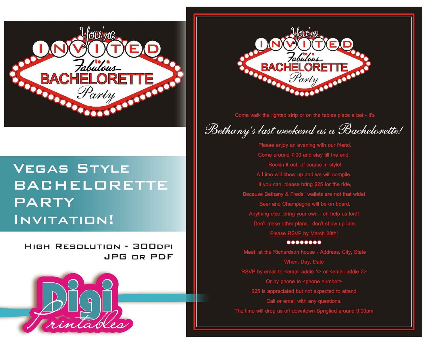 Vegas Bachelorette Party Invitations 10