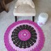 ROUND DOILY BLANKET in brown and pink. Crochet round blanket perfect for baby or girl's room. Fun and Sophisticated.