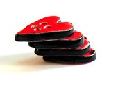 Valentine's Day Ceramic Heart Buttons, Small, 4 Pieces, Red and Black