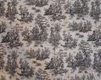 Black & White Toile Print Cotton Fabric, Pastural Print
