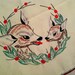 Vintage Christmas Decor Reindeer Deer Table Topper-Runner, 1940-1950s Hand Embroidery