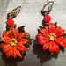 Christmas Retro Earrings Celluloid Red Poinsettia Czech Glass OOAK One of a Kind