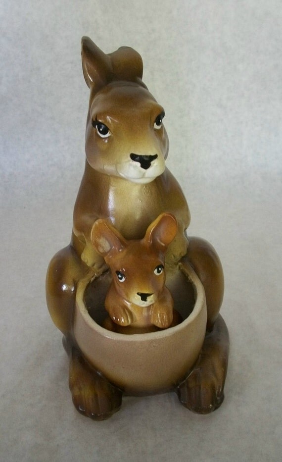 Vintage Kangaroo banks Paper Mache mother with baby in her