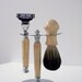 Hand-turned maple wood shaving set - razor, stand and badger hair brush