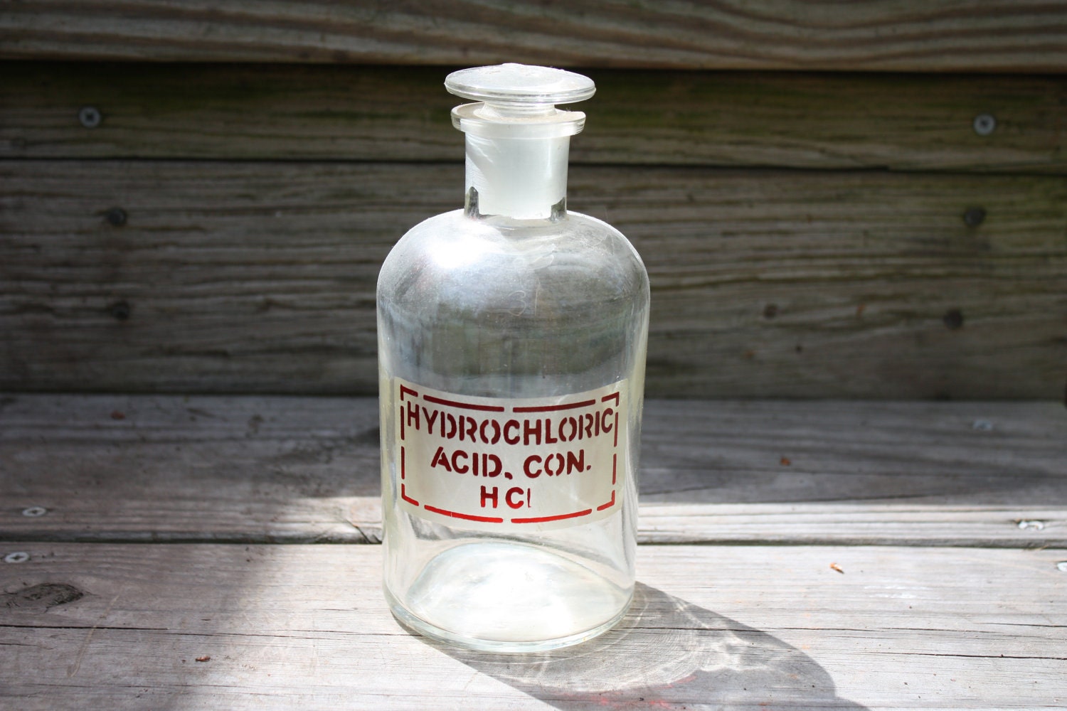 PRICE CUT-Vintage Glass Laboratory Bottle-Hydrochloric