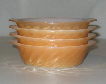 Set of 4 Vintage Anchor Hocking Fire-King Ovenware Peach Lustre Individual Casserole Dishes