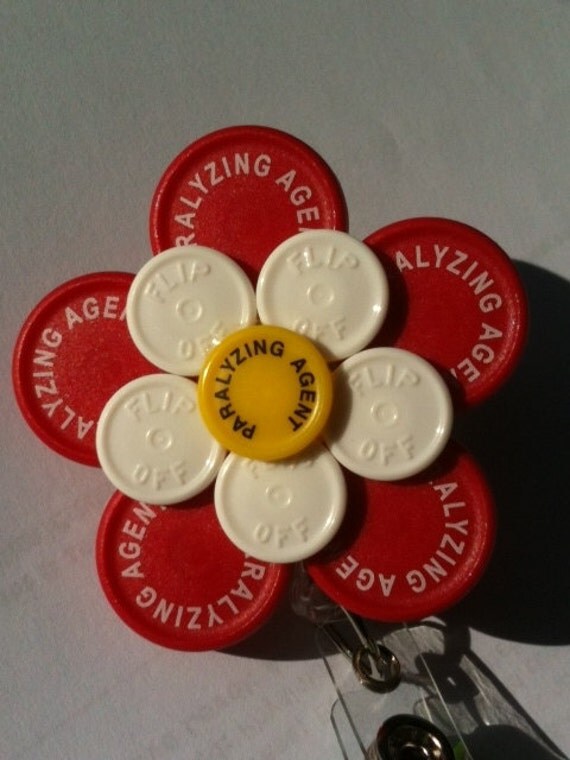 Medicine Vial Top Flip Off Flower ID Badge Holder
