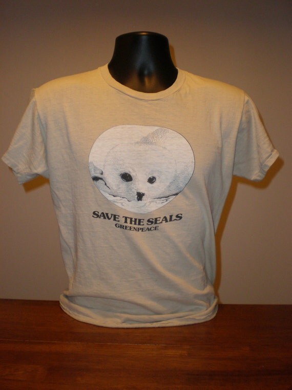 Vintage 1970s Greenpeace Save the Seals TShirt Green Peace