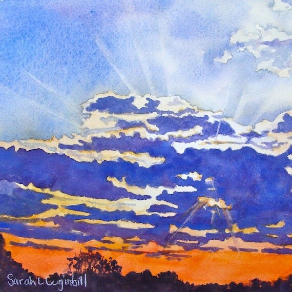 Sunset Rays 8 1/2x11 original watercolor by SarahLuginbillArt