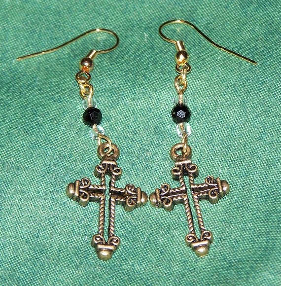 Gold Cross Dangle Earrings