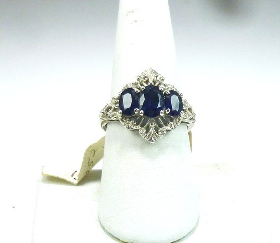 Ring Blue Sapphire Platinum Vintage Estate Ladies   Il 570xN.326799237 