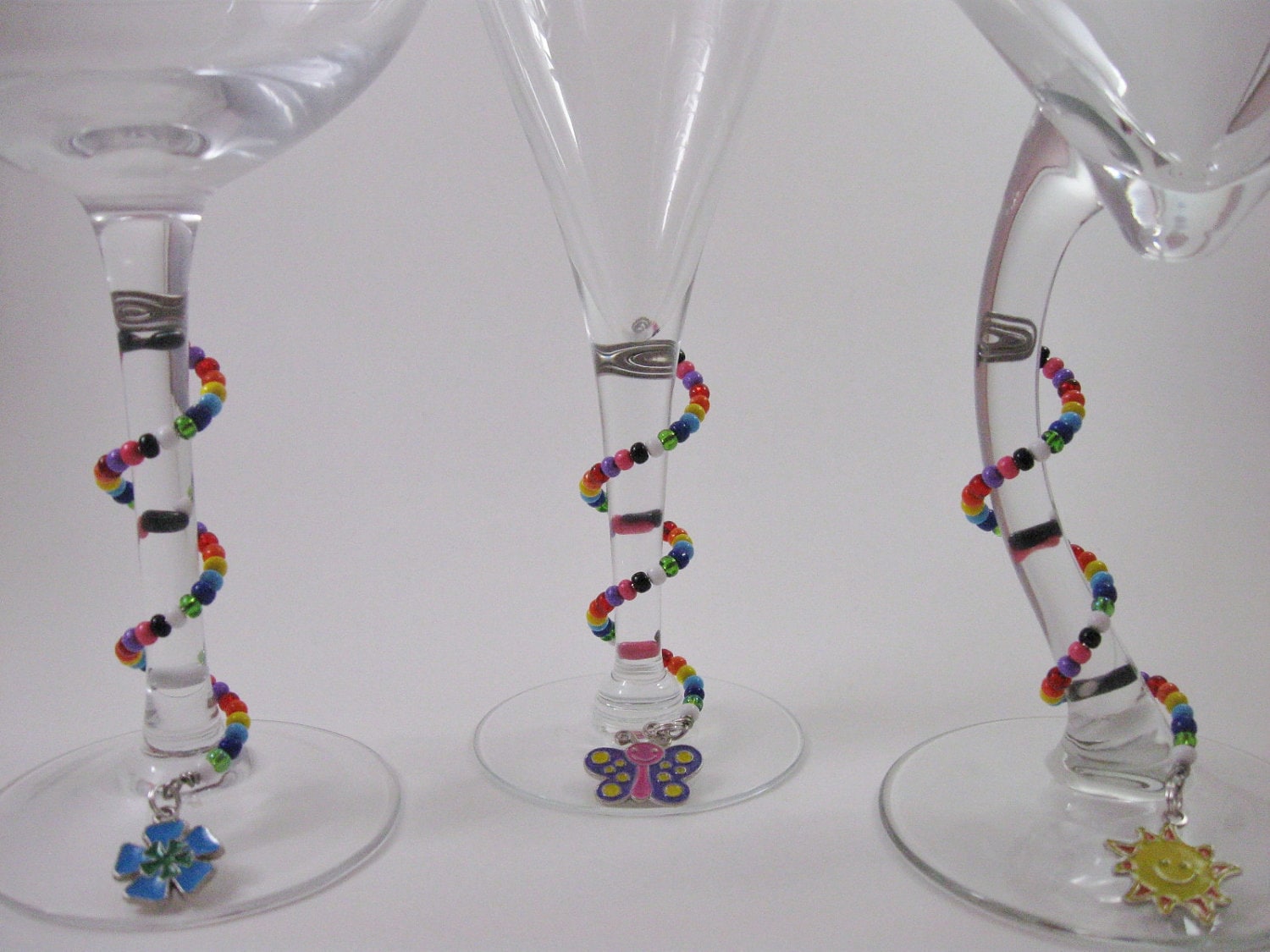 Unique Colorful Beaded Spiral Wine Glass Charms set of 8