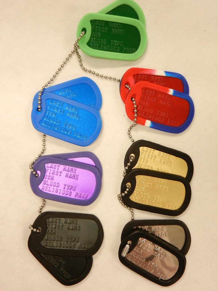 US Military Dog Tag Set Colored with Silencers