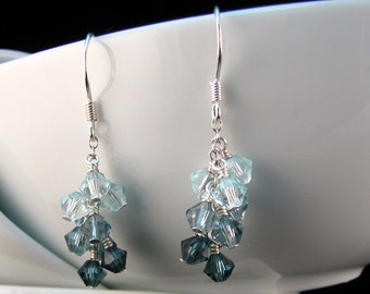 Raelynn Crystal Silver Plated Gem Cut Swarovski Cluster Stud Earrings