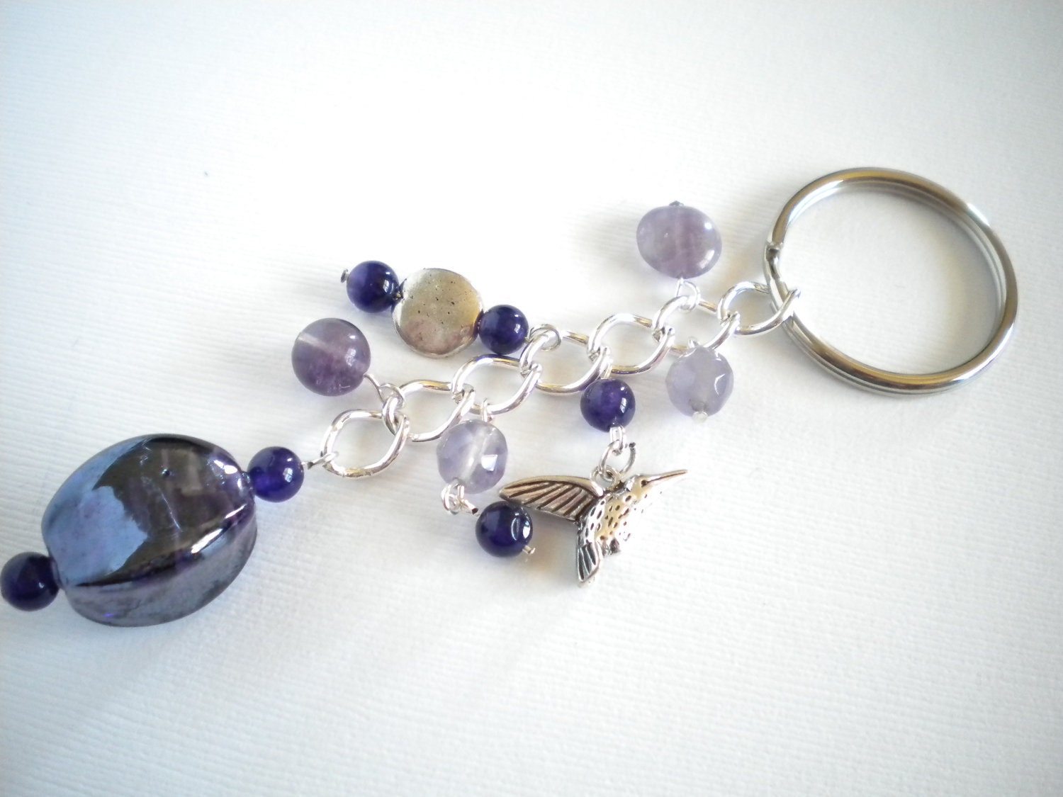 Purple Amethyst Hummingbird Beaded Key Chain by Araleanne on Etsy