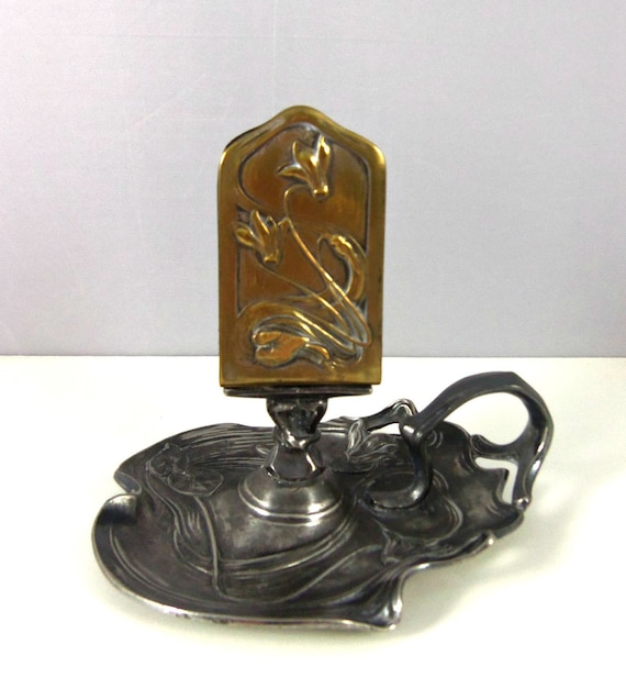Items similar to Art Nouveau Match Holder & Ash Tray Brass with Silver plate base Victorian