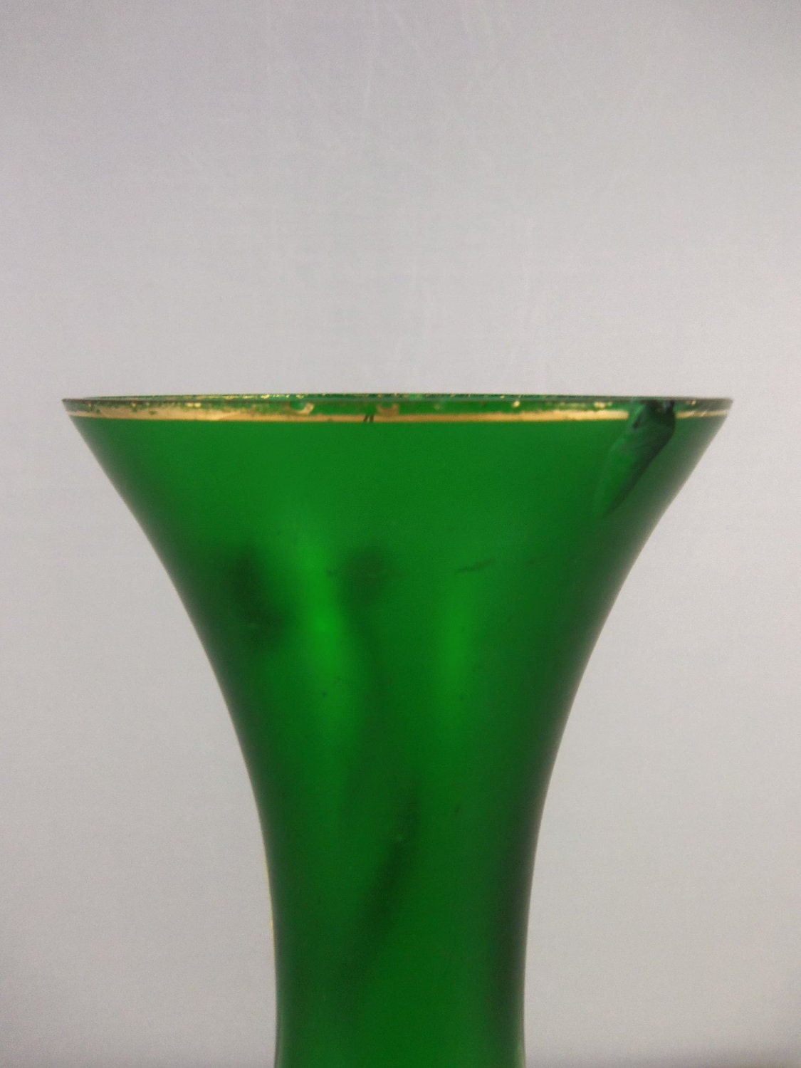 Green Satin Glass Vase with Gold Overlay by ArtNouveauGal on Etsy