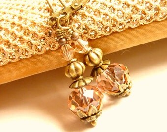 Dusty Rose earrings dusty rose pink crystal drop vintage earrings
