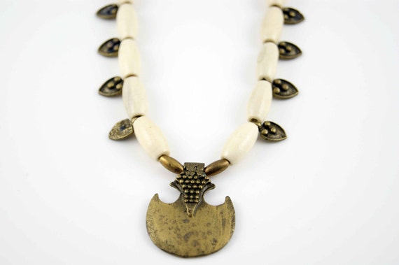 The Stone Age necklace beaded axe antique brass pendant charm