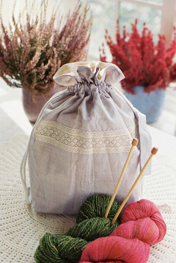 Items similar to Large Knitting bag or Crochet bag or roving spindle